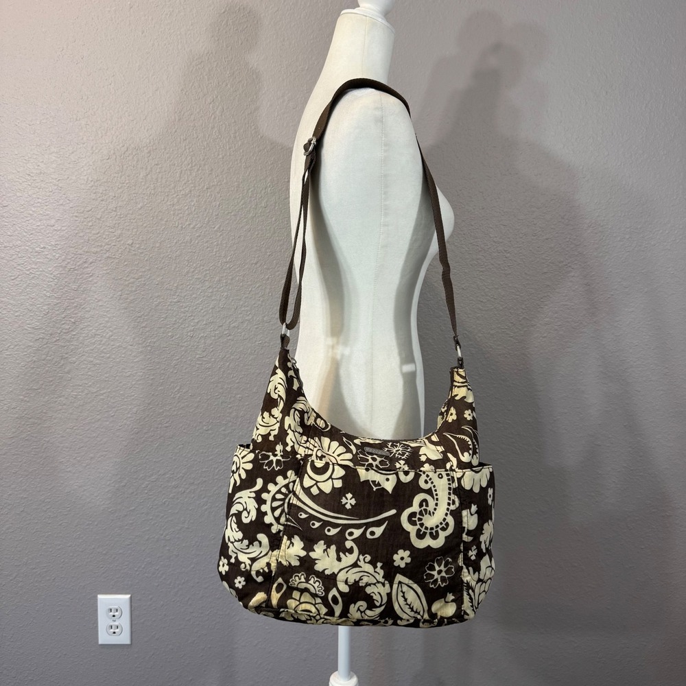 Baggallini Medium Brown Floral Swirl Paisley Print Crossbody Bag